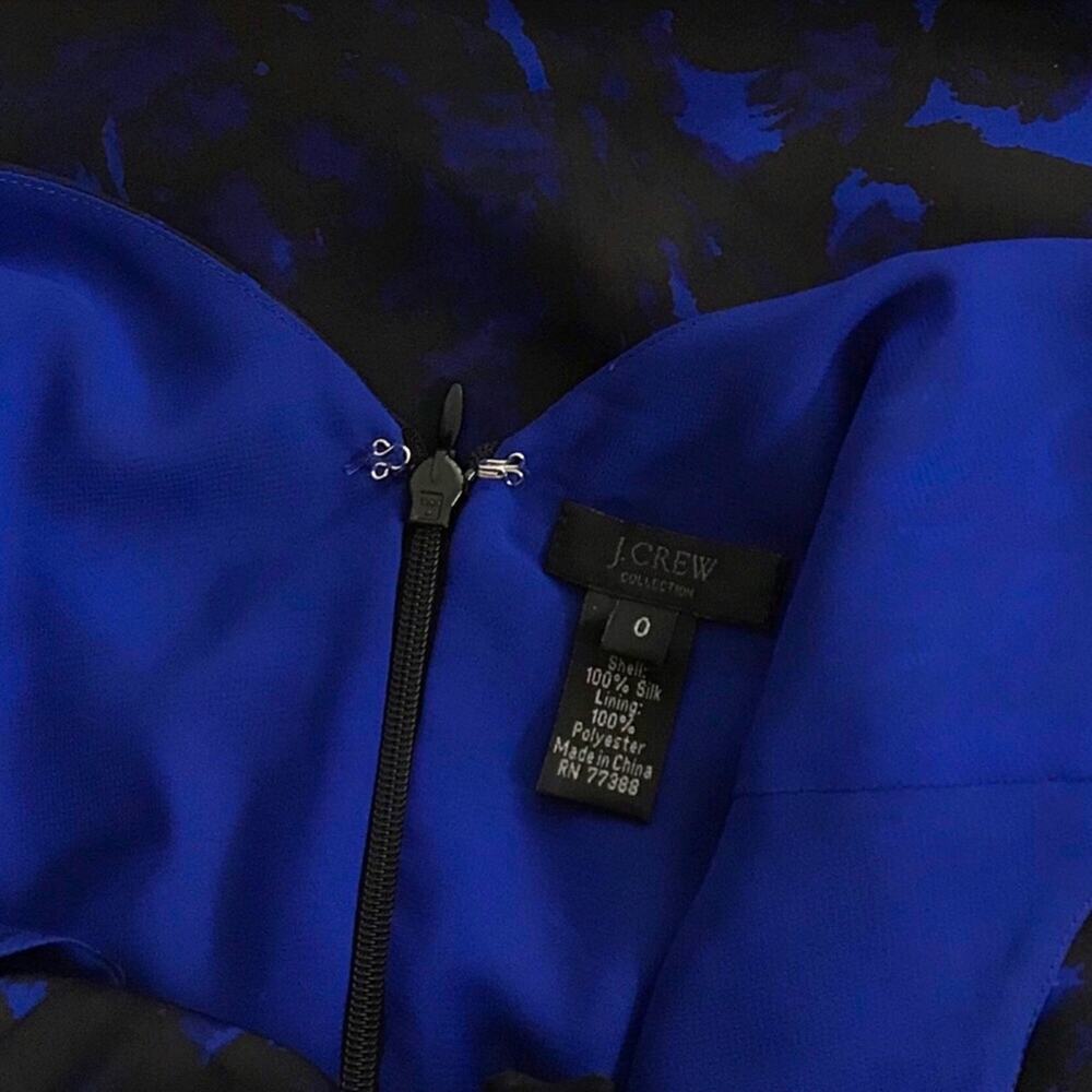 J. Crew 100% Silk Blue & Black A-line Dress Embellished Roses Size XS/0 - Picture 6 of 6